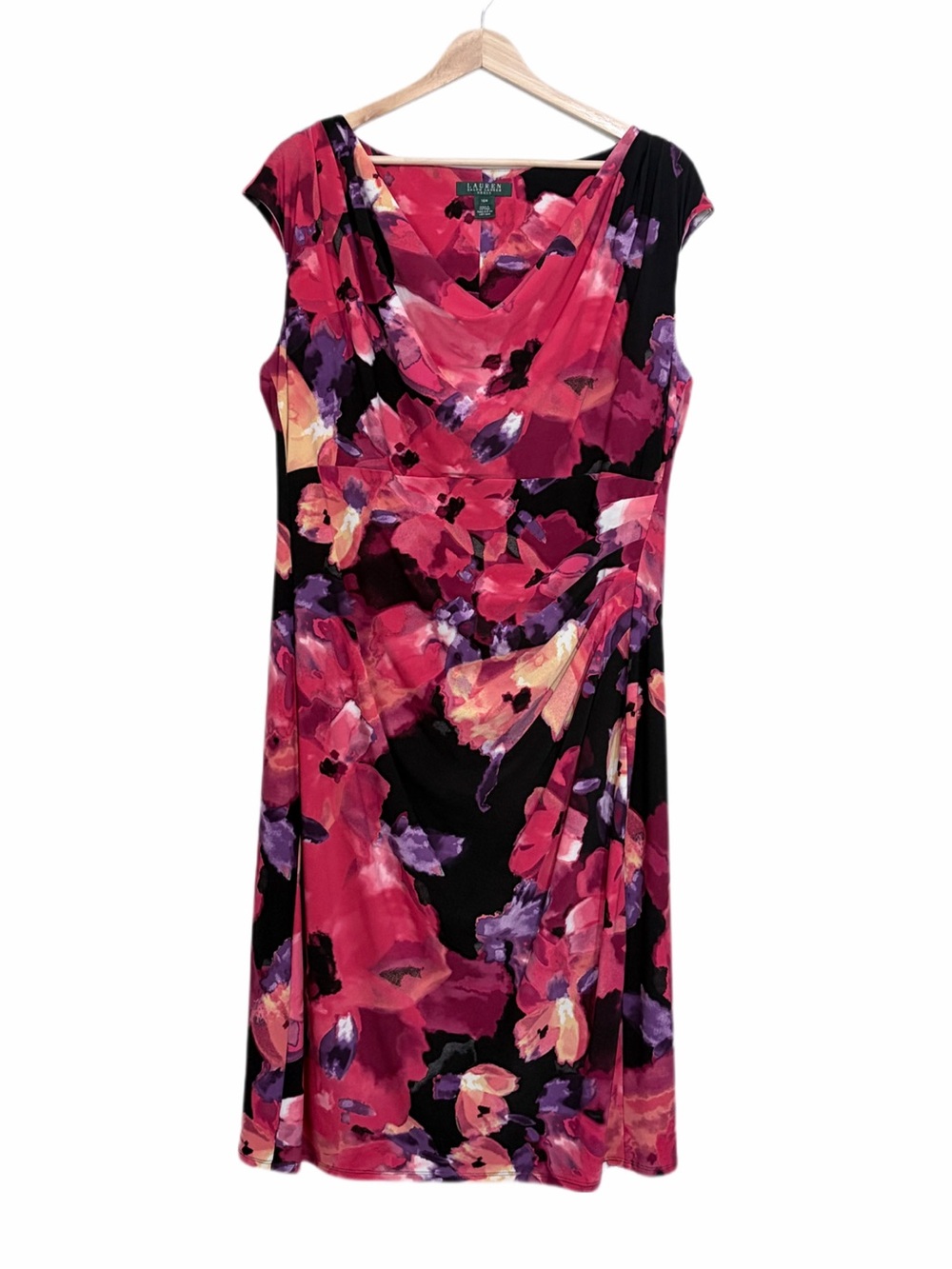 Lauren Ralph Lauren Vibrant Pink and Purple Floral-Print Sheath Dress 16W